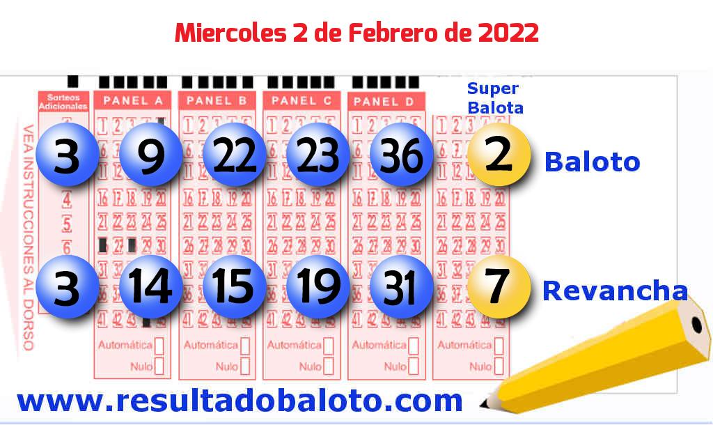 Baloto del Miércoles 2 de Febrero de 2022