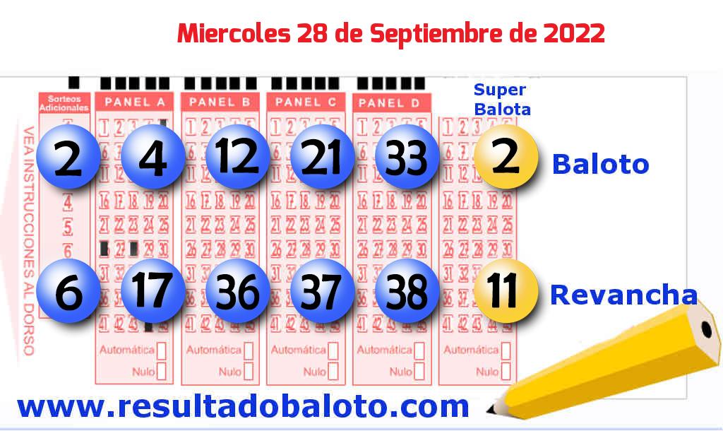 Baloto del Miércoles 28 de Septiembre de 2022