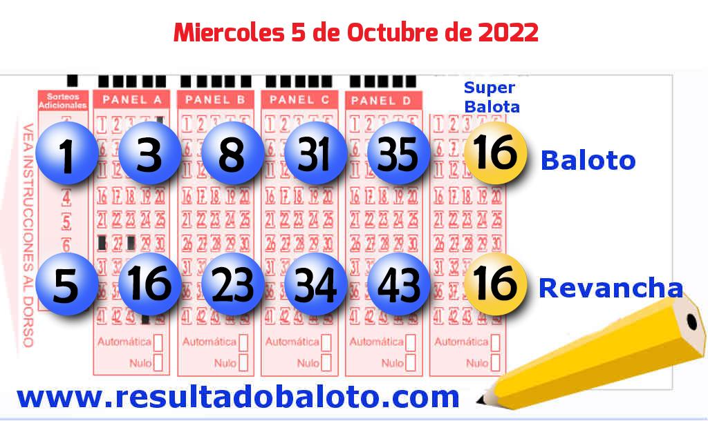 Baloto del Miércoles 5 de Octubre de 2022