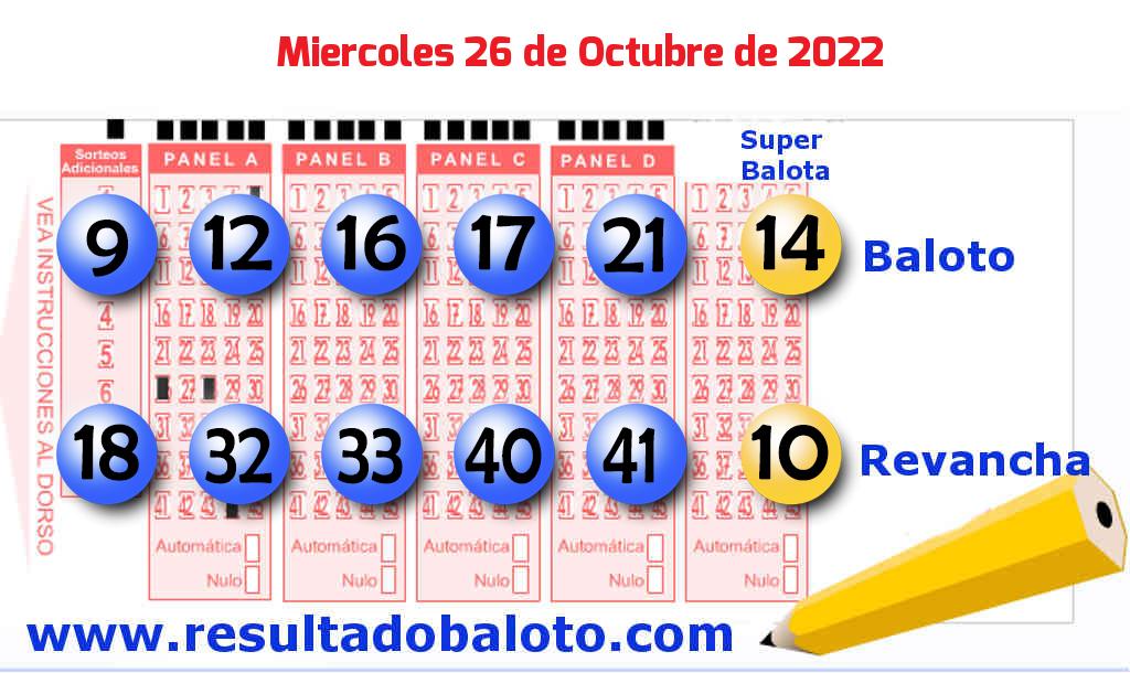 Baloto del Miércoles 26 de Octubre de 2022