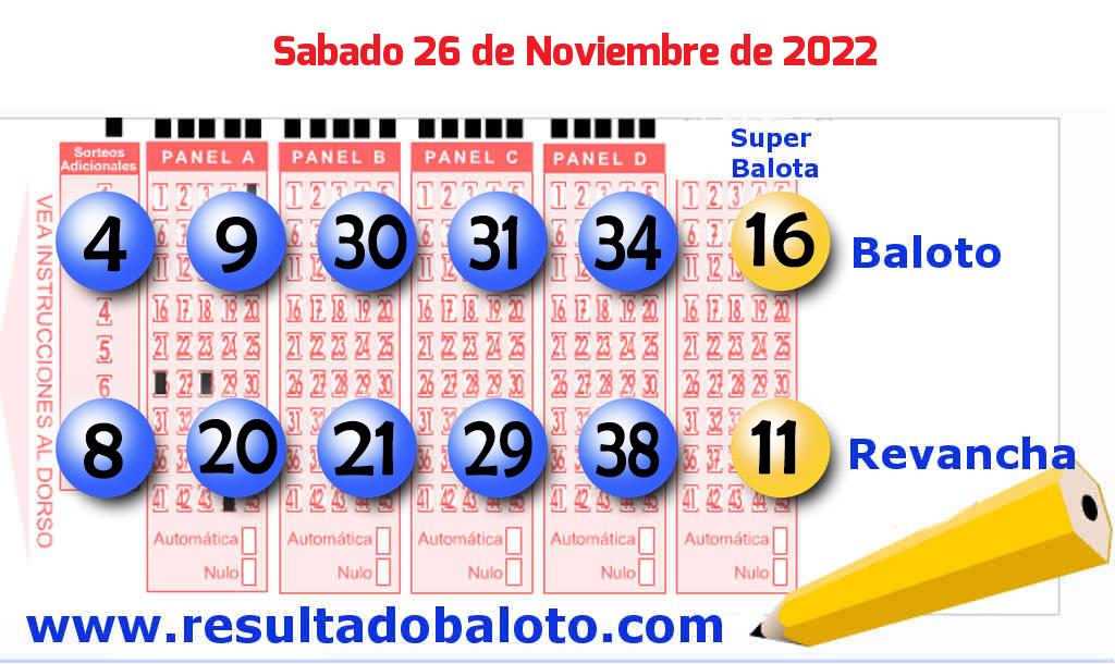 Revancha de Baloto del Sábado 26 de Noviembre de 2022 Comprueba tu premio