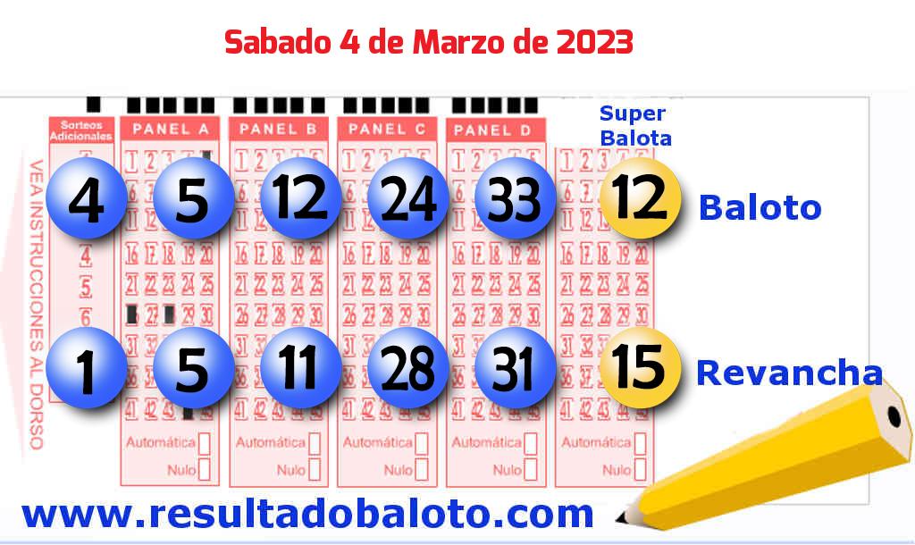Baloto del Sábado 4 de Marzo de 2023