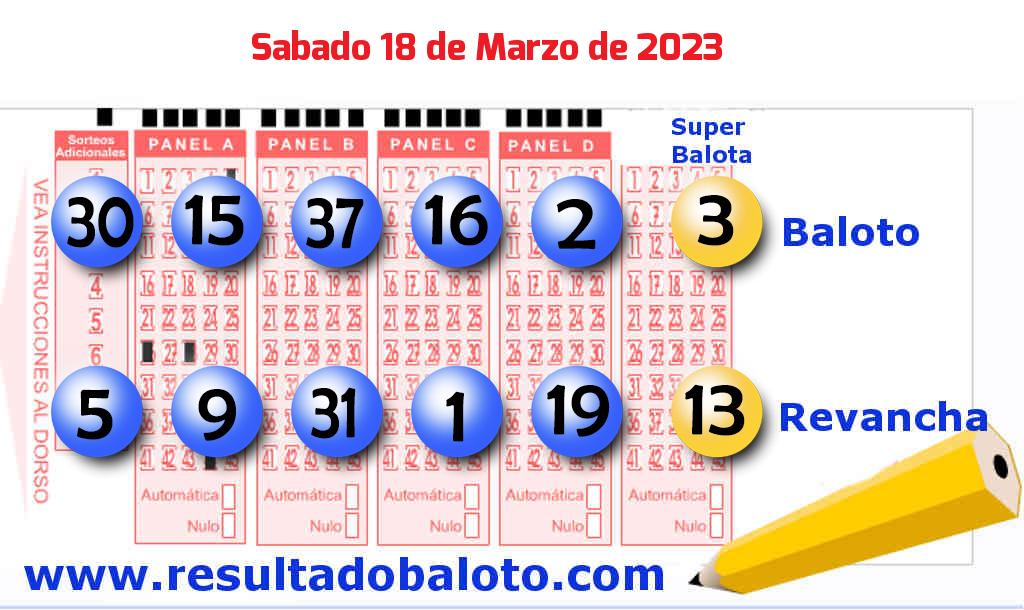 Baloto del Sábado 18 de Marzo de 2023