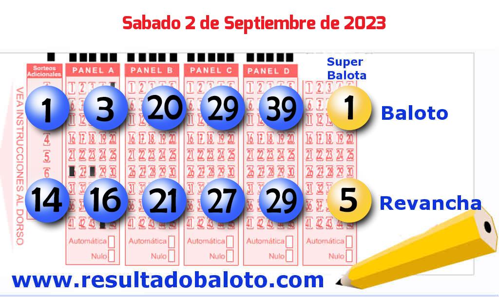Baloto del Sábado 2 de Septiembre de 2023